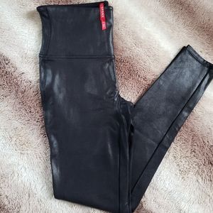 Women's Spanx black faux-leather leggings, size Large